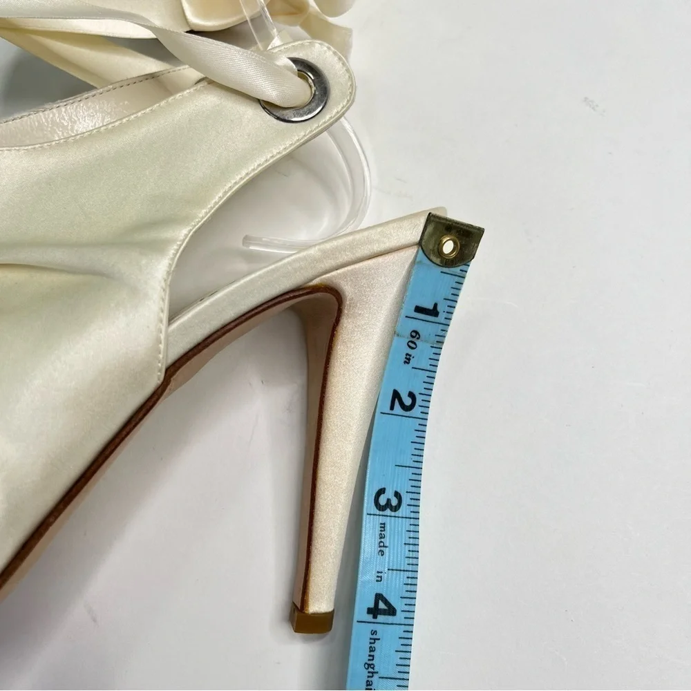 NEW Bridal by Butter Cream Satin Peep-Toe Lace-up Classy Wedding Bridal Pumps - Picture 13 of 14